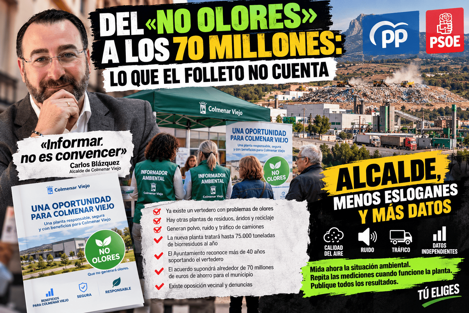 Collage político sobre planta de residuo